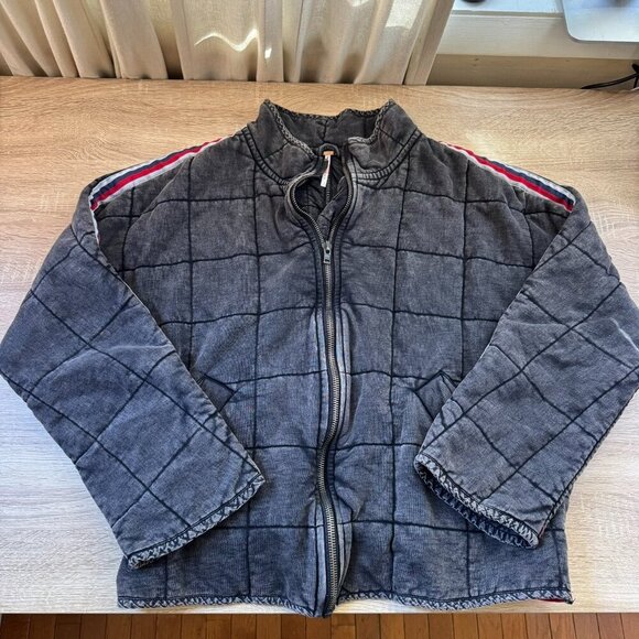 New Free People Dolman Quilted Knit Jacket Varsity Stripe Large Black - Picture 3 of 8